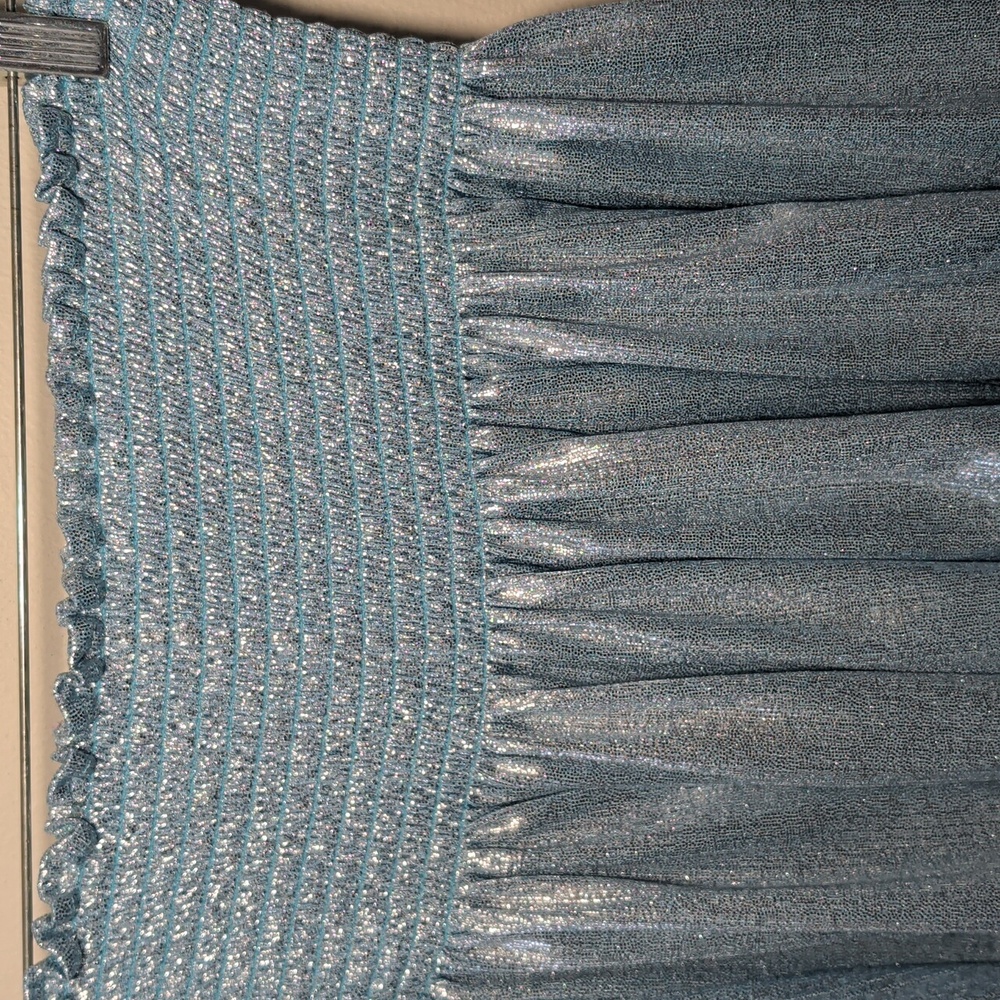 Queen of Sparkles Metallic Swing Shorts Silver Blue High Waist Women's Size L - Picture 2 of 6